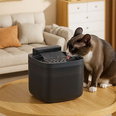 Fontaine eau chat noir