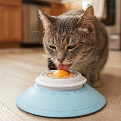 Gamelle anti glouton Chat bleu blanc jaune