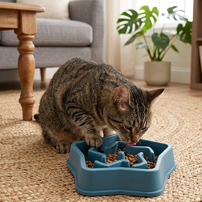 Gamelle anti glouton Chat bleu