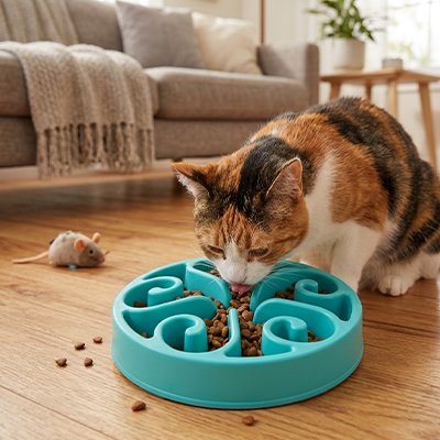 Gamelle anti glouton Chat bleu