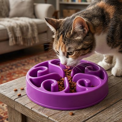 Gamelle anti glouton Chat mauve