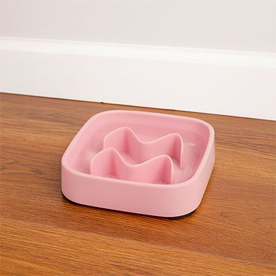 Gamelle anti glouton Chat rose carre