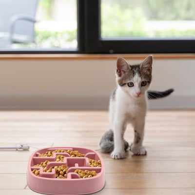 Gamelle anti glouton chat rose et petit chat