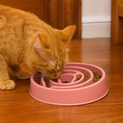 Gamelle anti glouton chat rose