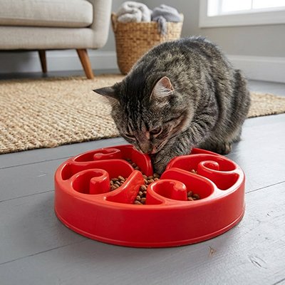 Gamelle anti glouton Chat rouge chat qui mange