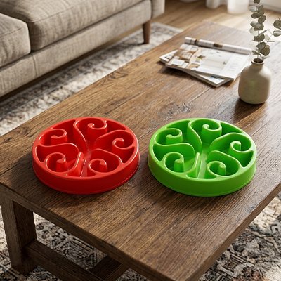 Gamelle anti glouton Chat rouge et verte