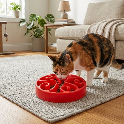 Gamelle anti glouton Chat rouge