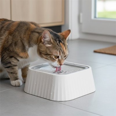 Gamelle Chat blanche et chat qui boit