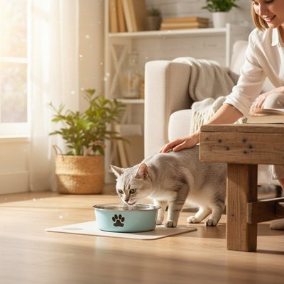 Gamelle chat bleu et chat gris pale