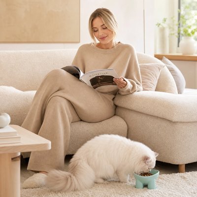 Gamelle Chat bleu et femme