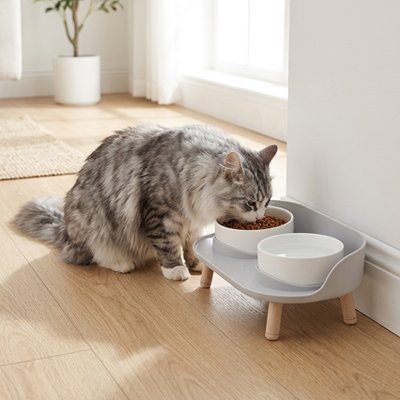 Gamelle Chat gris et blanc