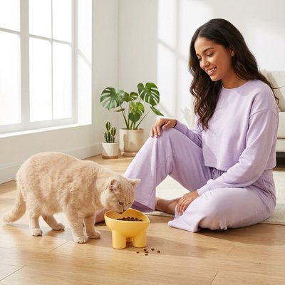 Gamelle Chat jaune avec femme