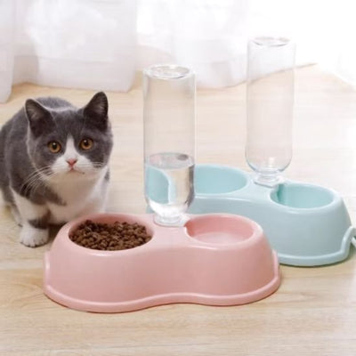 Gamelle chat rose bleu chat gris blanc