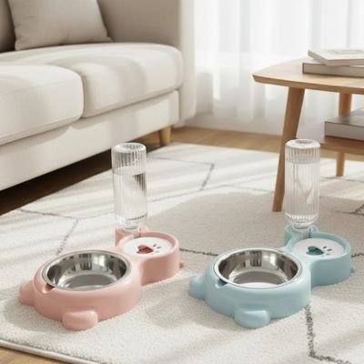 Gamelle chat rose et bleu