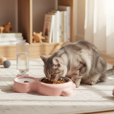 Gamelle chat rose