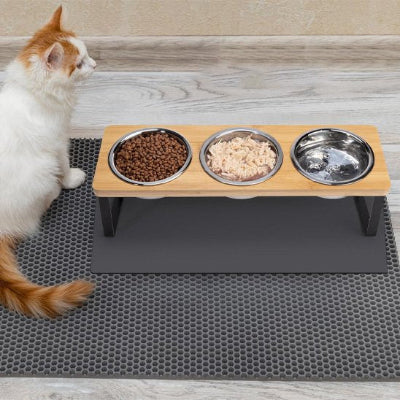gamelle chat surélevée avec chat roux et blanc