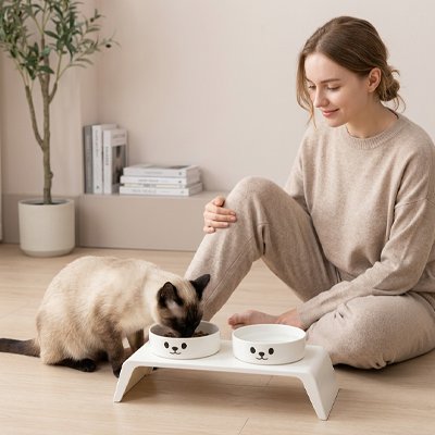 Gamelle Chat surélevée avec chat siamois