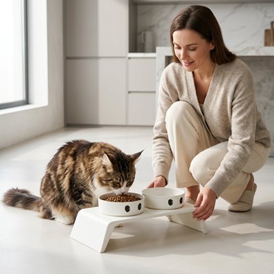 Gamelle Chat surélevée céramique