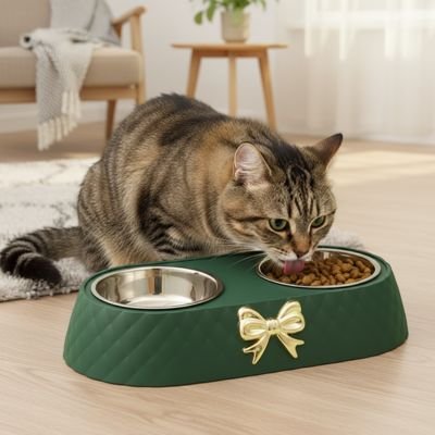 Gamelle Chat Verte avec un chat