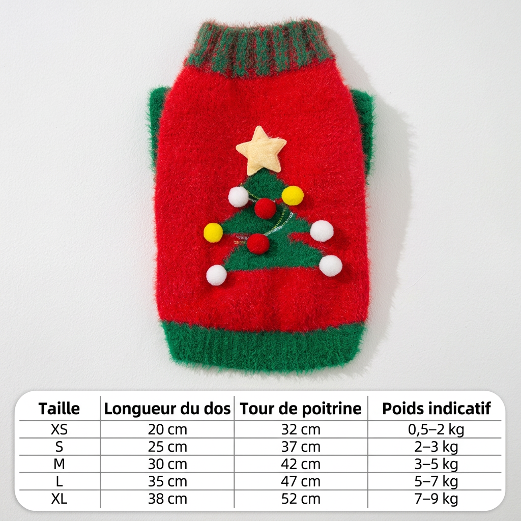 Pull de Noël pour chat – Motif boules multicolores