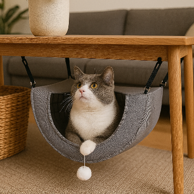 hamac chat suspendu chat gris blanc