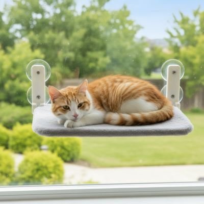Hamac pour chat fenetre gris chat roux-blanc