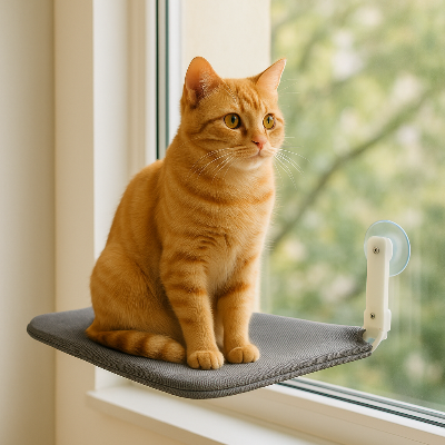 hamac pour chat fenetre gris fonce chat roux