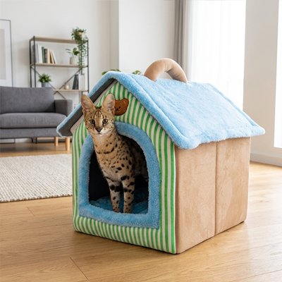 Maison pour chat bleu vert beige