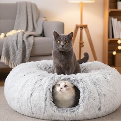 Niche pour chat beau chat gris