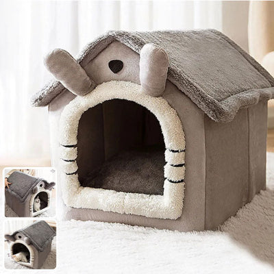 niche pour chat forme maison grise