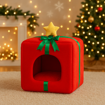 niche pour chat noël carrer cadeau rouge festive