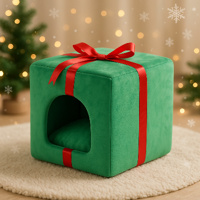 niche pour chat noël carrer cadeau vert