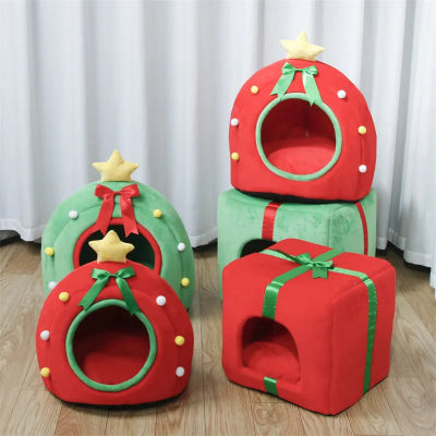 niche pour chat noël ensemble cadeau rouge vert
