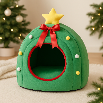 niche pour chat noël ronde cadeau vert