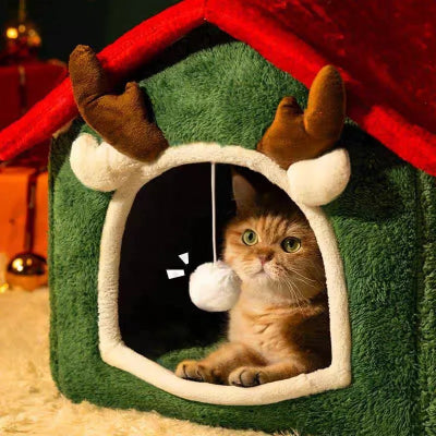 niche pour chat pour noel chat heureux