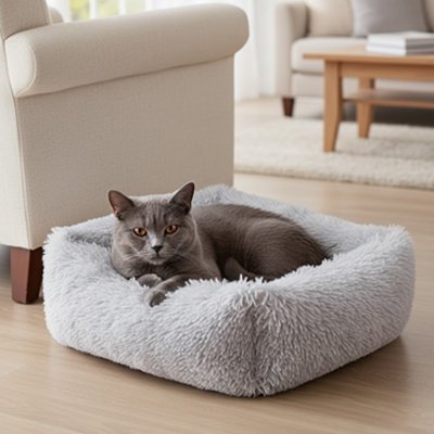 Panier chat gris pale avec chat gris