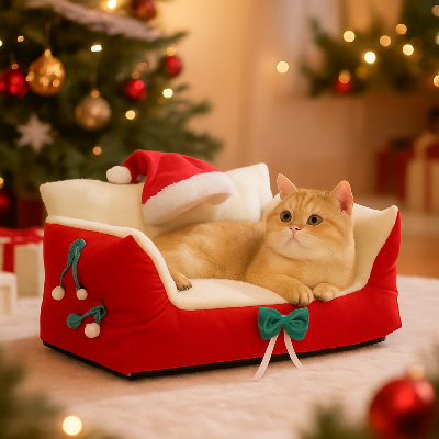 panier chat noël rouge chat roux