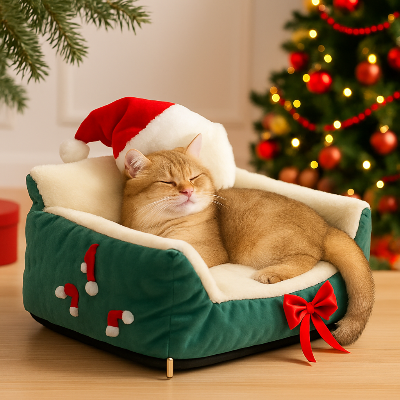 panier chat noël vert chat jaune