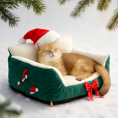 panier chat noël vert chat roux