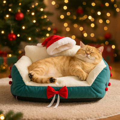 panier chat noël vert
