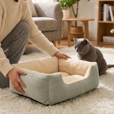 Panier chat vert avec chat gris
