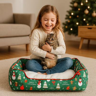 panier douillet de noël pour chat petite fille