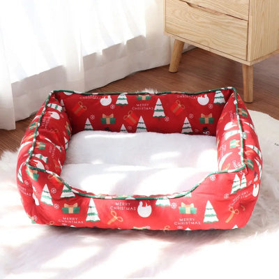 panier douillet de noël pour chat rouge