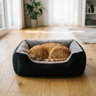 Panier pour chat avec chat roux