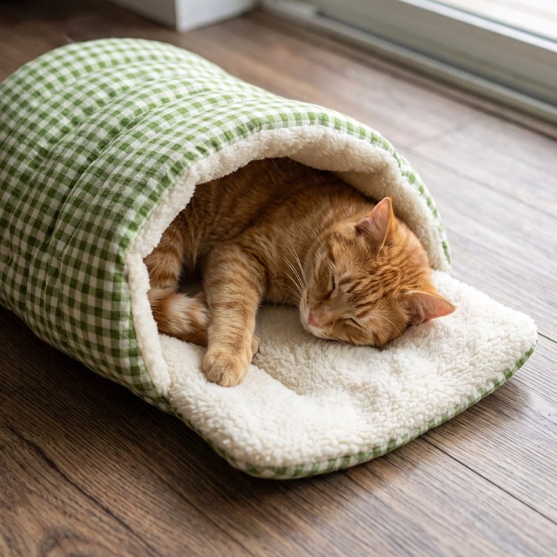 Panier pour Chat et chat roux poile court qui dors