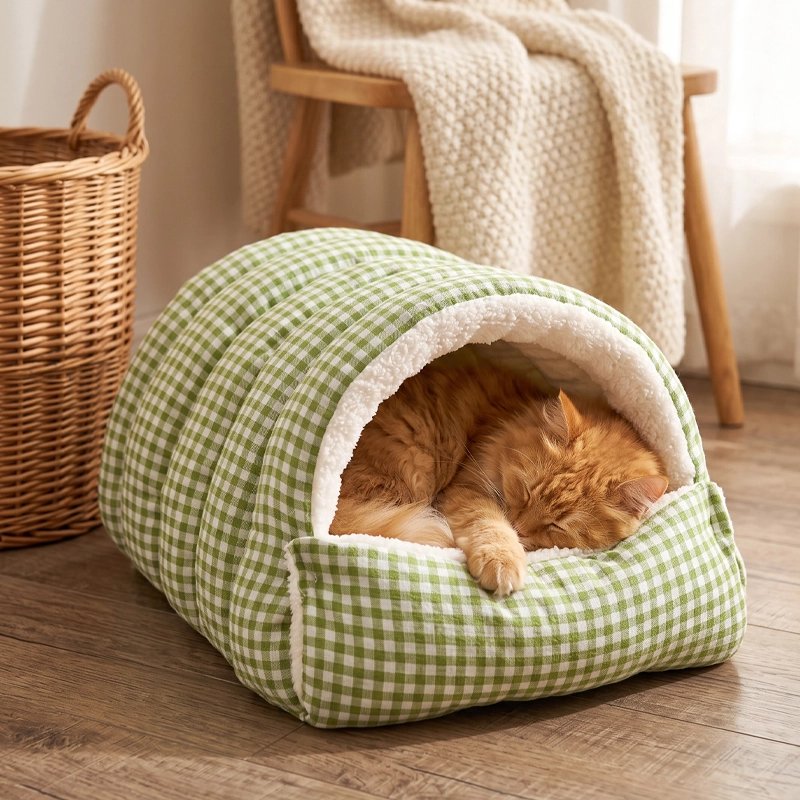 Panier pour Chat et chat roux poile long qui dors