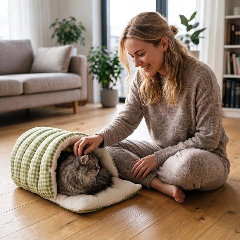 Panier pour Chat femme asise parterre
