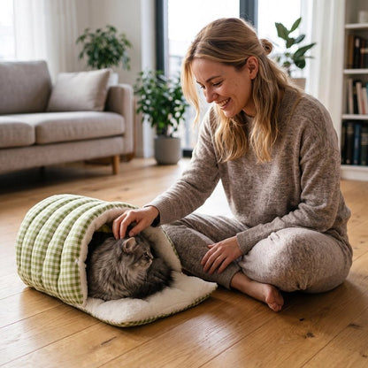 Panier pour Chat femme asise parterre