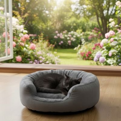 Panier pour chat gris pâle avec chat gris
