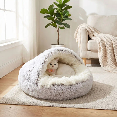 panier pour chat gris pelucheux